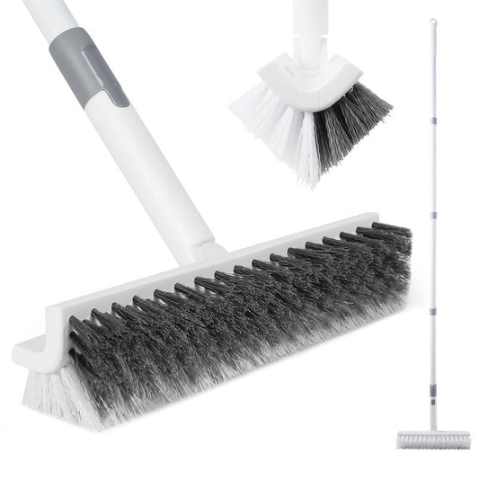 BOOMJOY Grout Brush with Long Handle, 57" Grout Cleaner for Tile Floors, Double-Sided with V-Shape Stiff Bristles for Bathroom, Patio, Kitchen, Wall, Corners and Deck