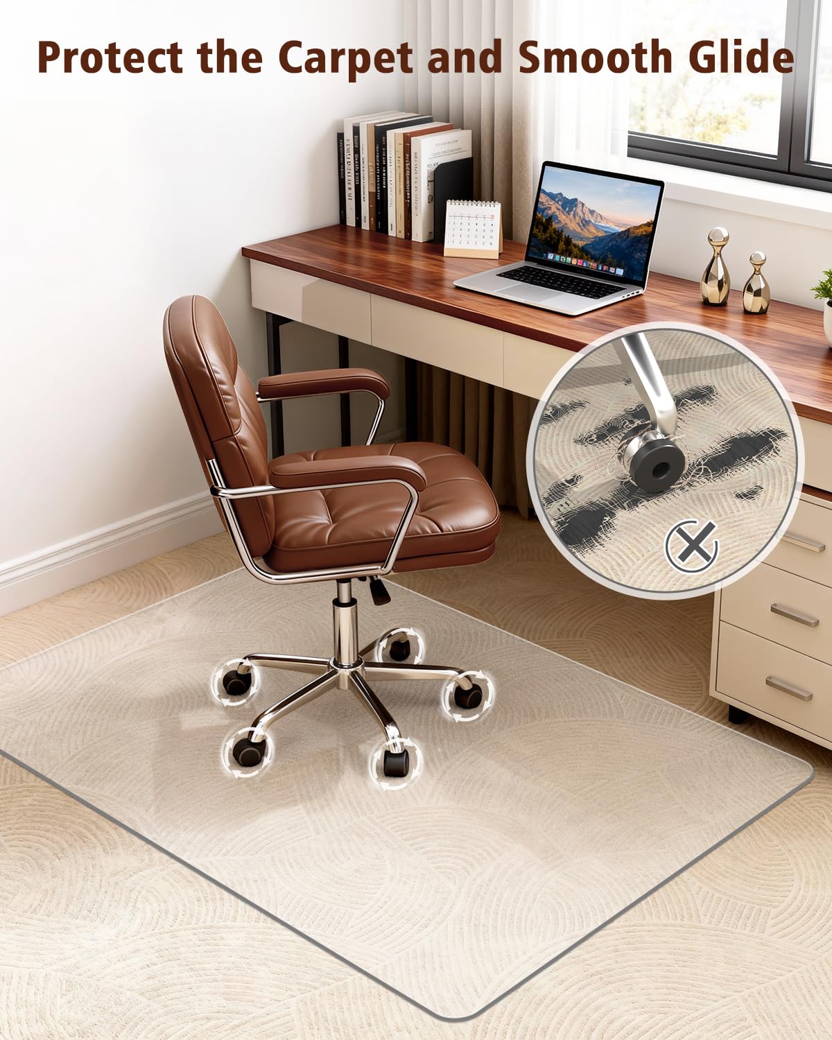 Soimeat Hard Frosted Office Chair Mat for High Pile Carpet and Hardwood Floor, 32" x 47.2" Anti-Slip Computer Rolling Chair Mat, Heavy Duty Chair Pad Under Desk Carpeted Floor Protector for Home, 1PCS