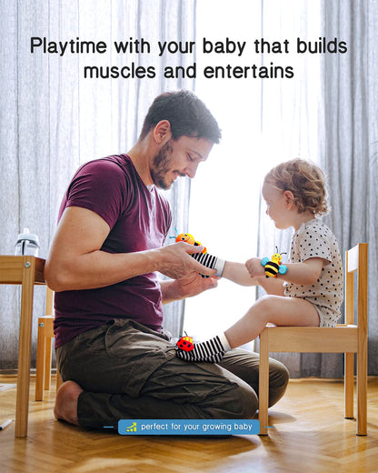 Infinno Baby Wrist Rattle Socks and Foot Finder Set, Perfect Baby Toys for 0-12 Months Newborn Boys and Girls As Shower Gifts, Garden Bug Series