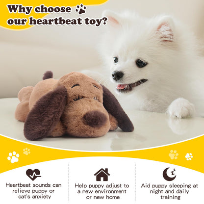 BEVERLYSHARK Heartbeat Puppy Toy Dog Anxiety Relief Calming Aid Heartbeat Stuffed Animals Pet Comfort Cuddle Sleep Aid Puppy Behavioral Training Aid Toy for Dog Cat