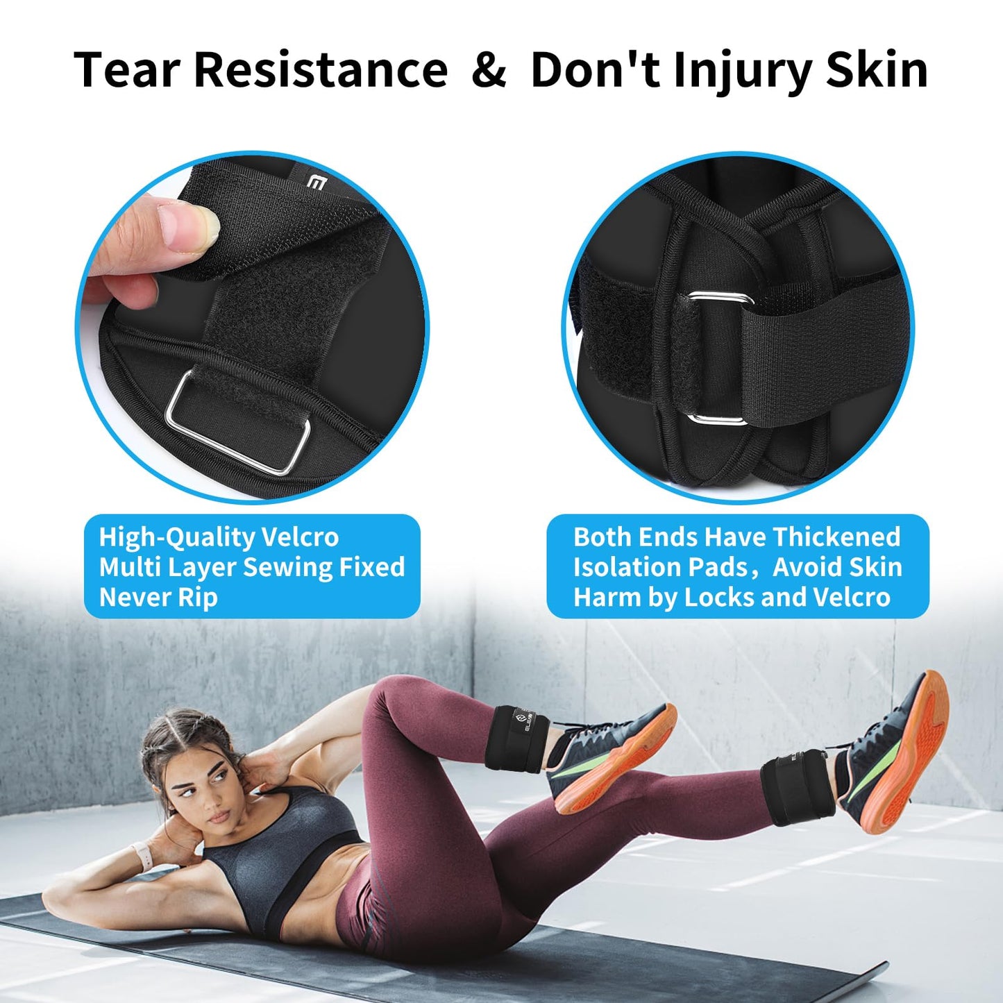 ELEAMY Ankle Weights for Women & Men - 0.5lb/1lb/2lb/3lb Pairs for Walking, Running, Yoga, Fitness - Premium Ice Silk Fabric - Comfortable, Durable & Tear Resistant - Black (0.5lb*2)