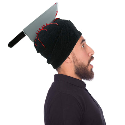 Skeleteen Zombie Scary Knife Hat - Bloody Zombies Horror Costume Accessories Beanie Hat With Large Butcher Weapon