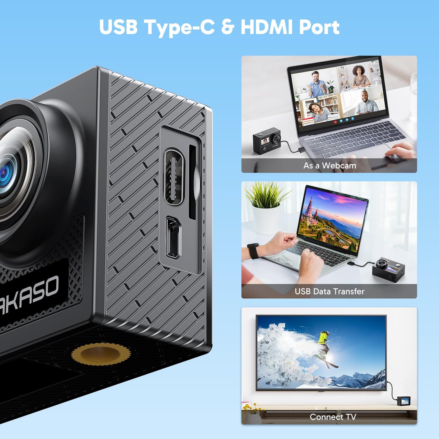 AKASO Brave 4 Action Camera 4K 30fps with 64GB MicroSD U3 Card Bicycle Helmet Accessories Kit Bundle, 20MP Ultra HD 131FT Waterproof Underwater Camera EIS WiFi Remote Control 5X Zoom Sport Cameras