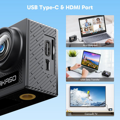 AKASO Brave 4 Action Camera 4K 30fps with 64GB MicroSD U3 Card Bicycle Helmet Accessories Kit Bundle, 20MP Ultra HD 131FT Waterproof Underwater Camera EIS WiFi Remote Control 5X Zoom Sport Cameras