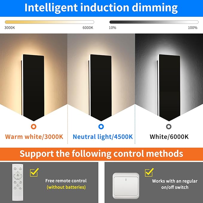 Mikeru Upgraded 2 Pack 23.6" Long & 4.3" Wide LED Wall Sconce, 10%-100% Dimming + 3000K-6000K Adjustable, IP65 Waterproof Outdoor Light Fixtures Cover US Junction Box for Porch, Garage, Basement