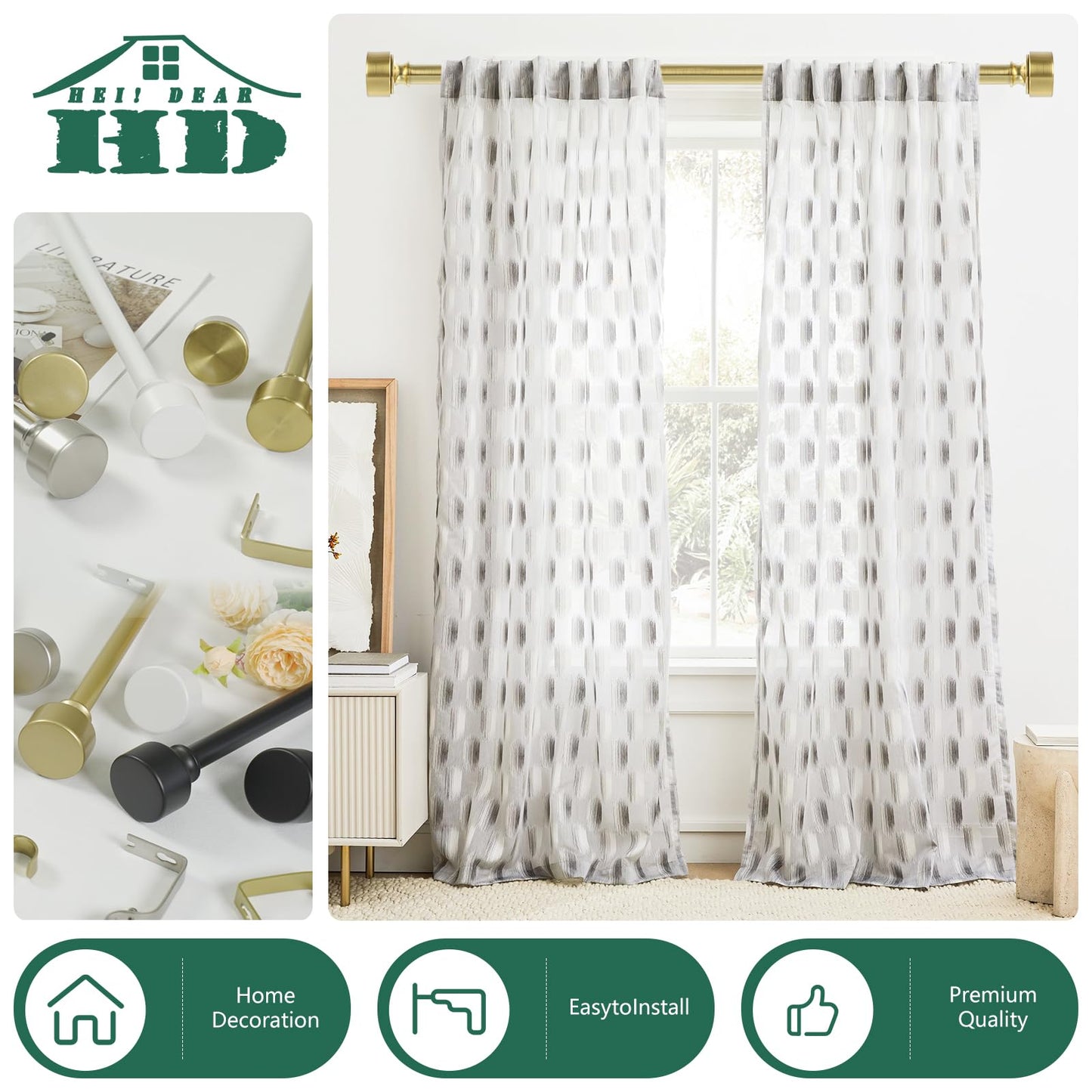 Gold Curtain Rods for Windows 28 to 48 Inch(2.3-4ft), 1 Inch Diameter Heavy Duty Curtain Rod, Adjustable Decorative Drapery Poles 18-45", Brushed Gold