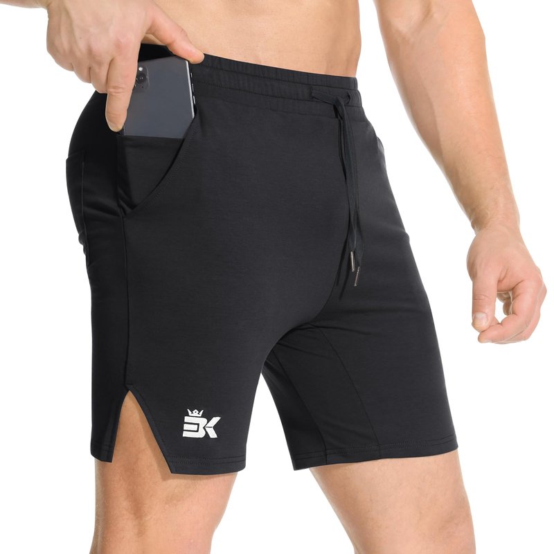 BROKIG Men's Airstretch Gym Shorts,5 Inch Slim Fit Running Exercise Athletic Workout Shorts for Men with Zipper Pockets(Black,Small)