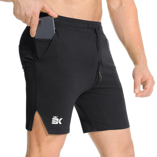 BROKIG Men's Airstretch Gym Shorts,5 Inch Slim Fit Running Exercise Athletic Workout Shorts for Men with Zipper Pockets(Black,Small)