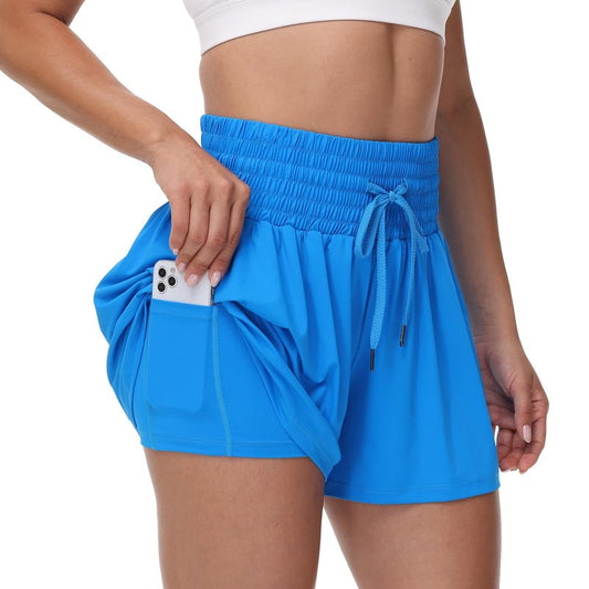 Flowy Athletic Shorts for Women Workout Running Gym Yoga Sport Short Pants Sweat Tennis Skirt Skort High Waisted with Pockets Biker Spandex Cute Comfy Lounge Trendy Clothes Casual Summer Blue M