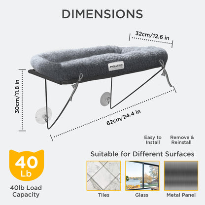 EvolutionUSA Cat Window Perch, Durable Feline Bed, Comfy Perch for 360 Views, Durable Elevated Pet Lounger, Ideal Cat Window Hammock for Large Cats, Heavy Duty, Large Size 24.4x12.6 in
