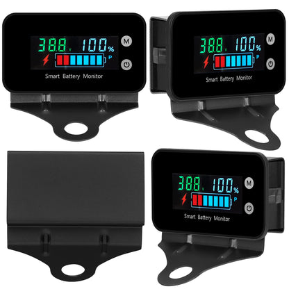 IPX7 Waterproof Battery Monitor with Bracket 7-100V,12v 24v 36v 48v 60v 72v Digital Display Battery Capacity Remaining Capacity Percentage Tester with Buzzer Alarm and Temperature