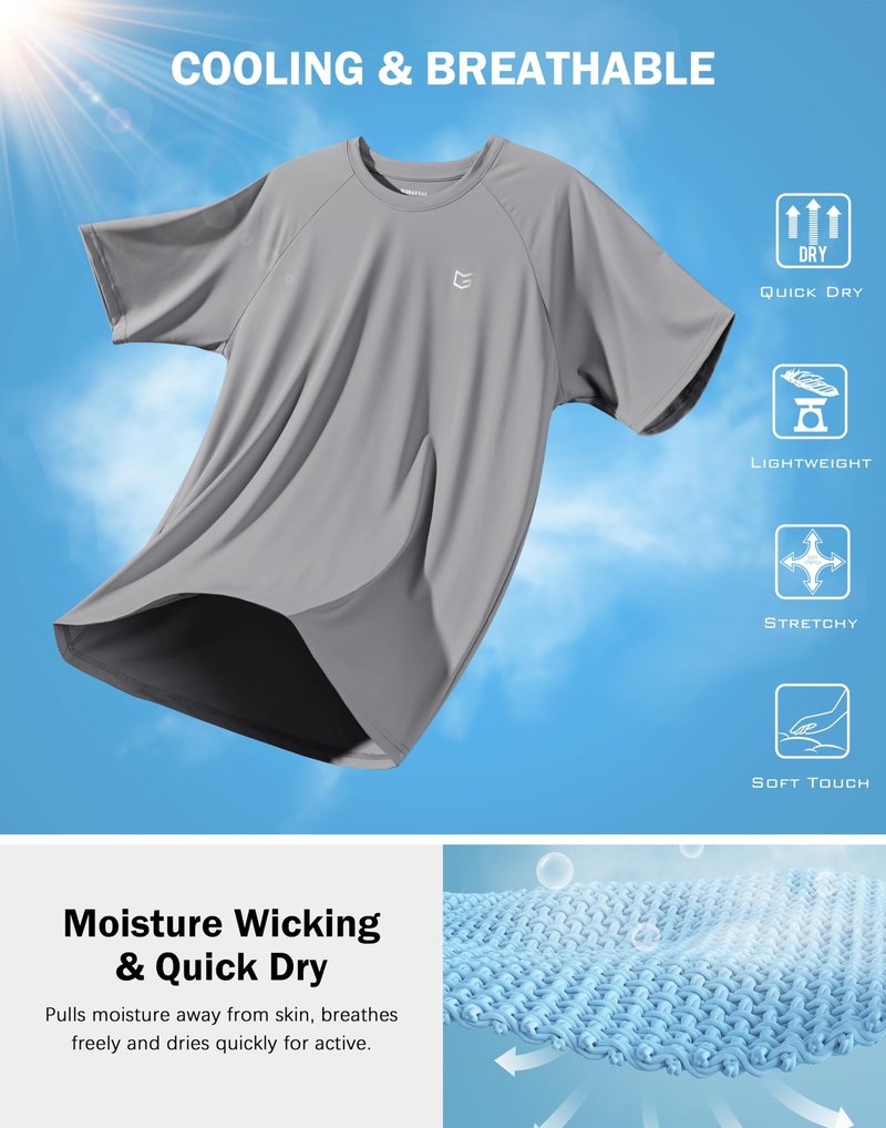 G Gradual Men's Athletic Workout T-Shirts Moisture Wicking Cooling Running Shirts Short Sleeve Performance Tee for Gym Tennis(Light Grey,4XL)