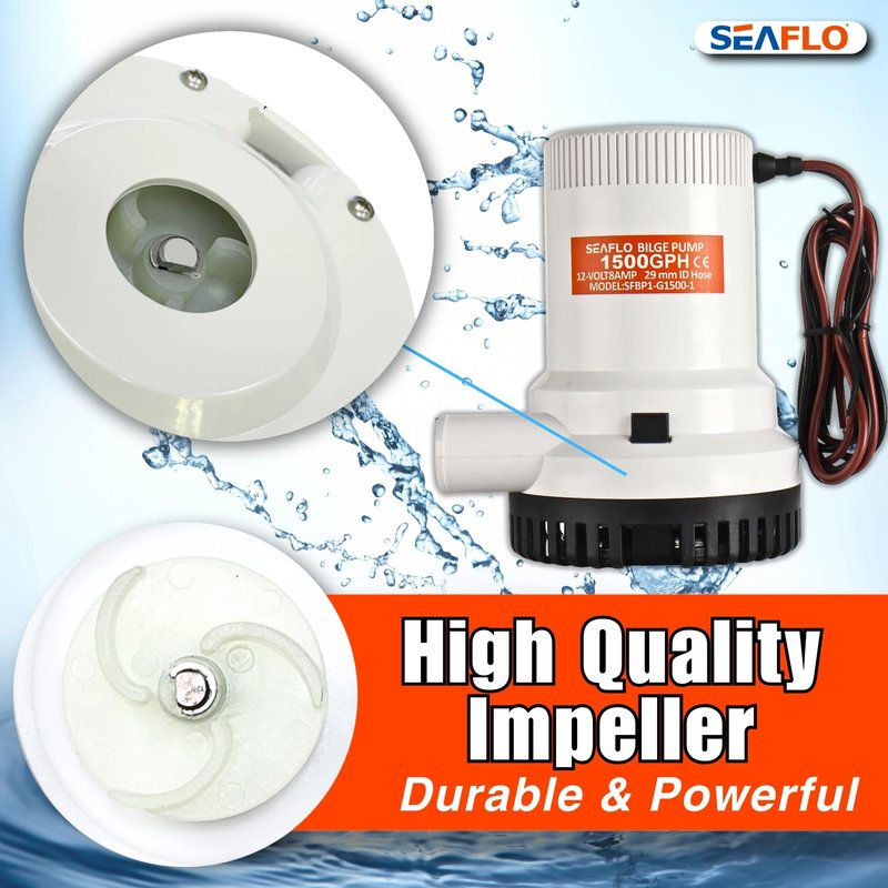 SEAFLO 01 Series 1500 GPH Bilge Pump – 12V, 1-1/8" Outlet, Marine Submersible Pump with Anti-Airlock Protection, CE & Rohs Certified, 4-Year Warranty | Reliable for Boats and Marine Applications