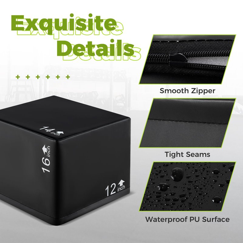 GYMAX Plyometric Jump Box, 3 in 1 Plyo Jumping Training Box with Non-Slip & Easy-to-Clean PU Cover, Heavy Foam Exercise Trainer for Home Gym, Multiple Options (16 x 14 x 12 inch)