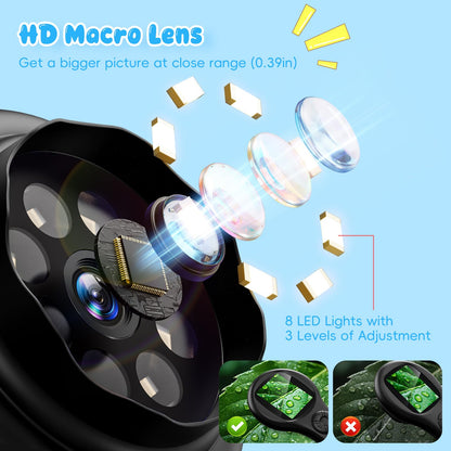 Ashfly Magnifying Glass - Mini LED Pocket Microscope for Kids(5-10 Years) - Educational Science Kit Durable Design - Ideal Gift for Girls (Black)