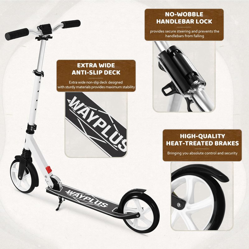 WAYPLUS Kick Scooter for Ages 6+,Kid, Teens & Adults. Max Load 240 LBS. Foldable, Lightweight, 8IN Big Wheels for Kids, Teen and Adults, 4 Adjustable Levels. Bearing ABEC9