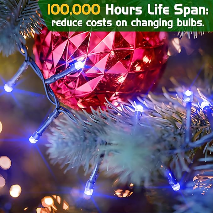 XURISEN 551FT 1400 LED Christmas Lights Outdoor Green Wire String Lights 8 Modes with Timer Memory Waterproof Fairy Light Plug in for Xmas Tree Wedding Yard Party Holiday Decorations(Blue)