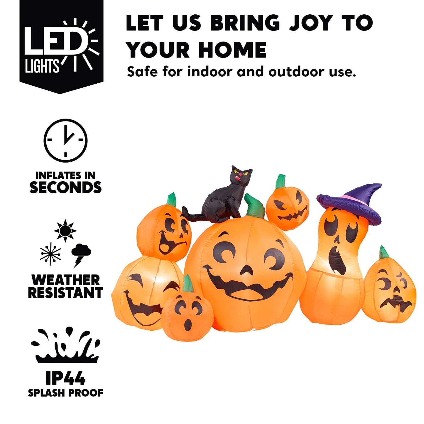 Joiedomi 6 FT Long Halloween Inflatable Outdoor Decorations, Pumpkin Blow Up Yard Decorations, 7 Pcs Inflatable Pumpkin for Outside with Witch's Cat with Build-in LEDs for Halloween Decor