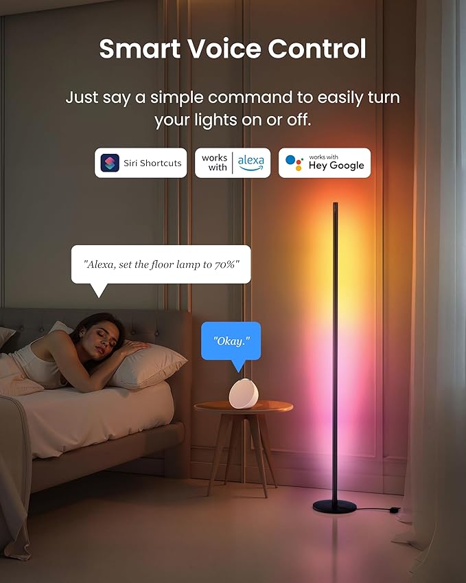 SwitchBot Smart RGBICWW Voice/APP Controlled Floor Lamp with Matter, Warm & Cool White, Alexa-Compatible Lamp, Works with Apple Home, Google Home – 1200lm Music Sync, Lamp for Living Room for Bedroom
