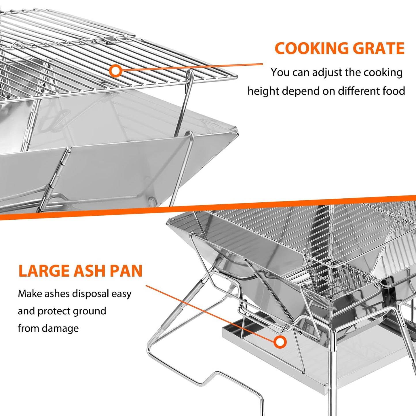Portable Fire Pit BBQ For Camping: Stainless Steel Folding Firepit Small Barbecue Charcoal Grill For Garden, Outdoor, Campfire