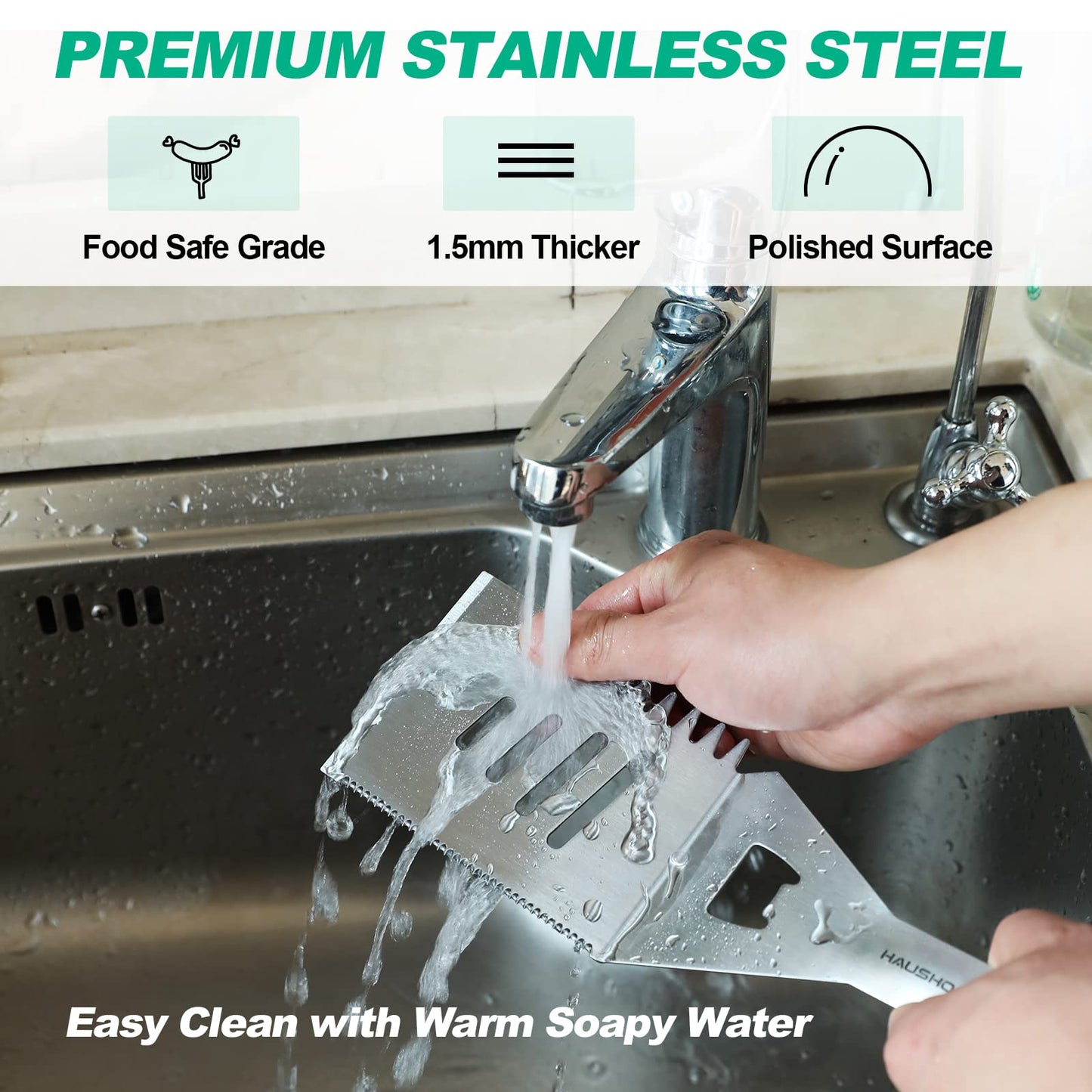 HAUSHOF Large Grill Accessories Heavy Duty BBQ Set Gifts for Men/Women - Premium Stainless Steel Spatula, Fork & Tongs, Barbecue Utensils Tool Kit Gift for Grilling Lover Outdoor