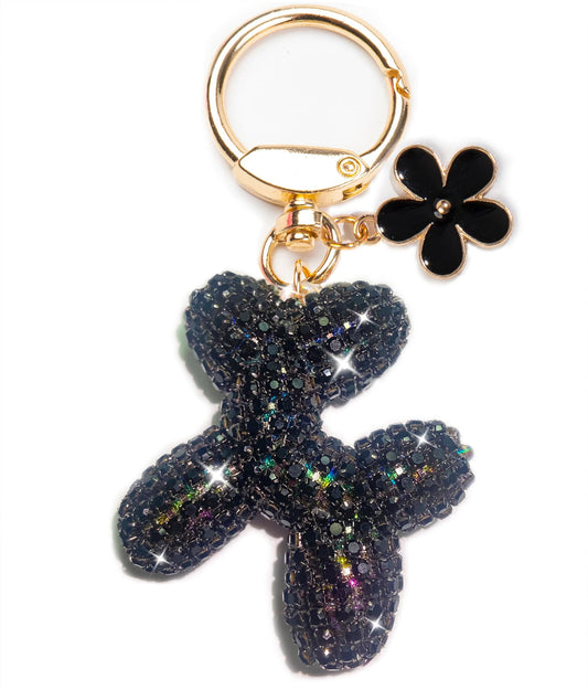 Black Rhinestone Balloon Dog Keychain for Women,Cute Bling Purse Charm,Girls Key Chains for Car Keys Handbag Purse Accessories,Black Keychain Cute