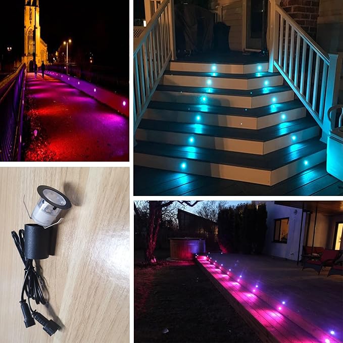 LED Recessed Deck Light Kits with Protecting Shell, LED Outdoor Landscape Lighting IP67 Waterproof, DC 12V Low Voltage for Garden,Yard Steps,Stair,Patio,Floor,Kitchen Decoration (20pcs, RGB)