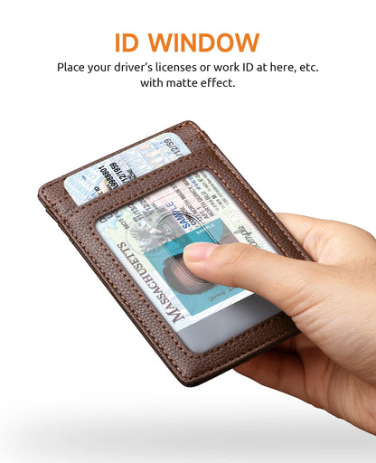 Buffway Mens Slim Wallet, Minimalist Thin Front Pocket Leather Credit Card Holder with RFID Blocking for Work Travel - Chicago Coffee