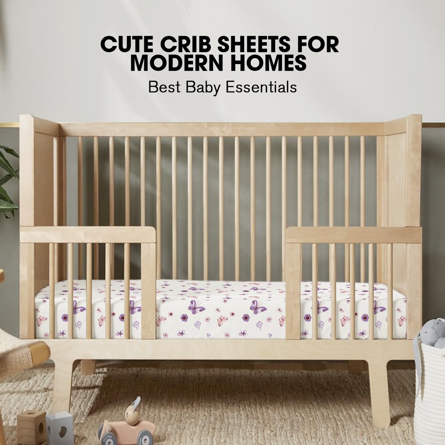 Little Grape Land Crib Sheets for Boys and Girls, 2pk Baby Crib Fitted Sheet for Standard Size Crib and Toddler Mattress, Super Soft Baby Sheet (Purple Butterfly)