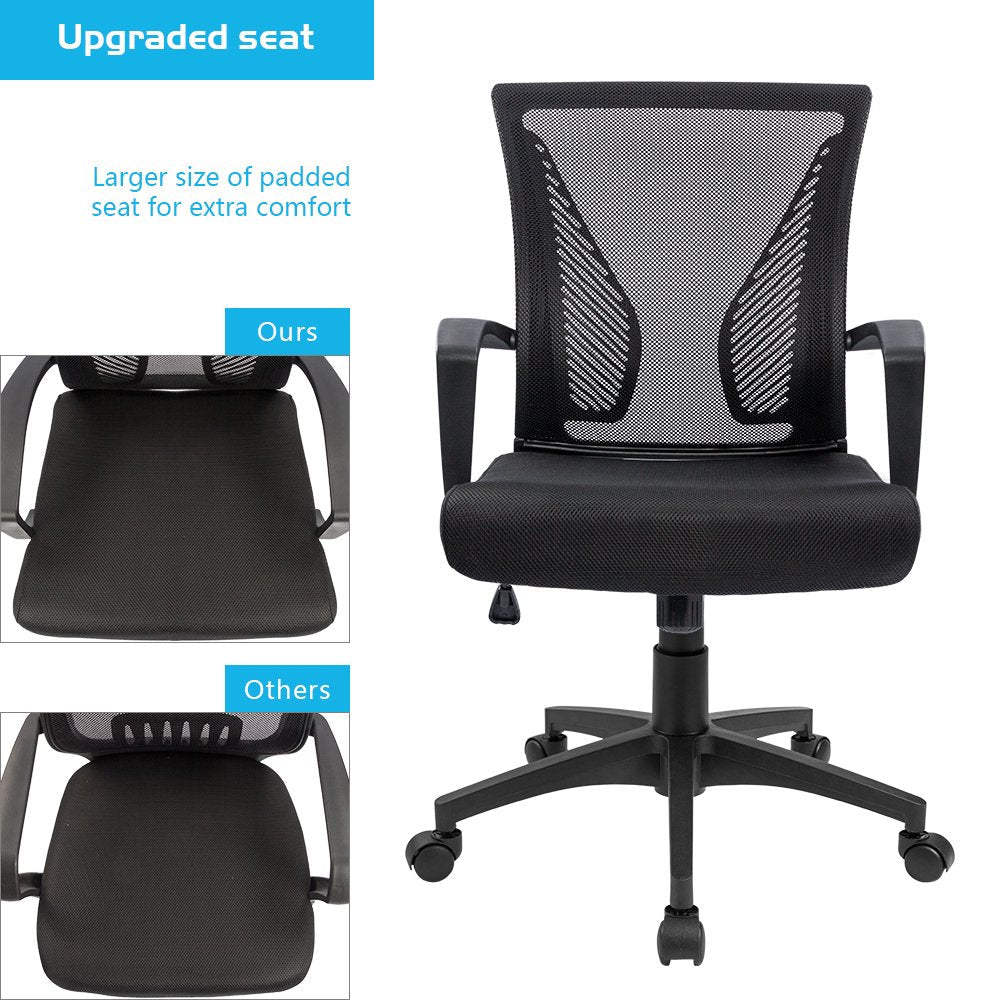 Furmax Office Chair Ergonomic Computer Desk Mesh Chair Mid Back Swivel Lumbar Support with Armrest (1, Black)