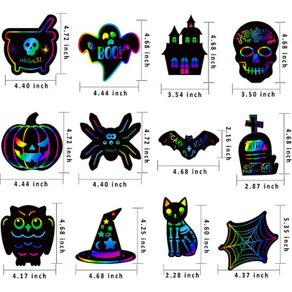 MGparty Scratch Paper Art for Kids - 96 Pcs Halloween Magic Rainbow Scratch Paper Off Cards Set for Kids Crafts Arts Supplies Halloween Party Games Ornaments Birthday Gift
