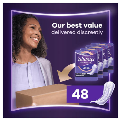 Always Discreet Incontinence Pads Women, Ultimate Night, Absorbency 8, 48 Sanitary Towels (12 x 4), Extra Secure Bladder Weakness, Odour Neutraliser