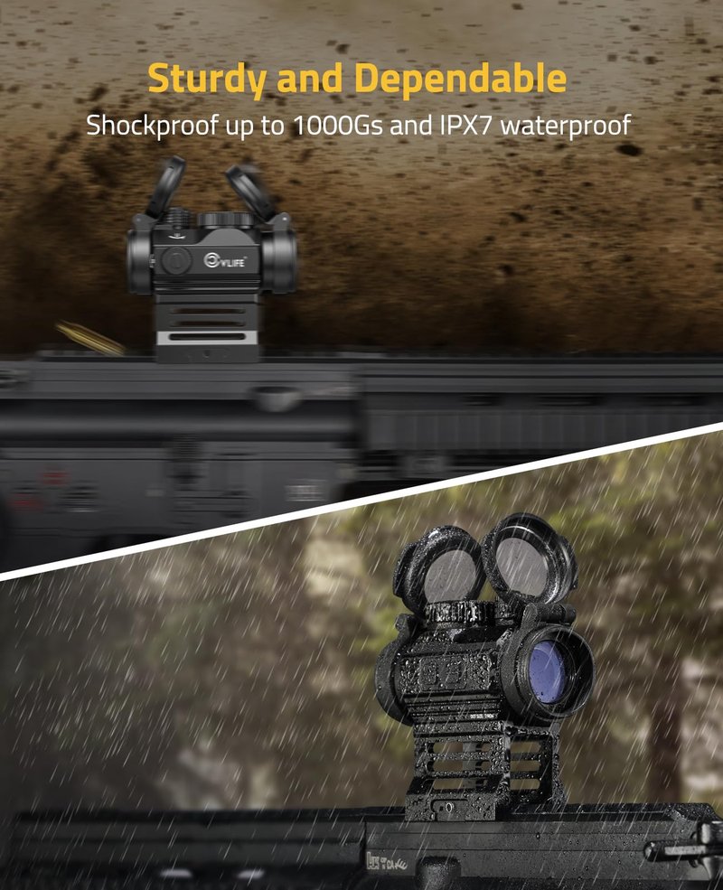 CVLIFE FoxSpook Motion Awake Red Dot Sight, 2 MOA Red Dot Scope Auto On & Off, 1x20mm Red Dot Optics with Low Profile and Lower 1/3 Co-Witness Mount, Flip Lens Covers and Anti-Reflection Device