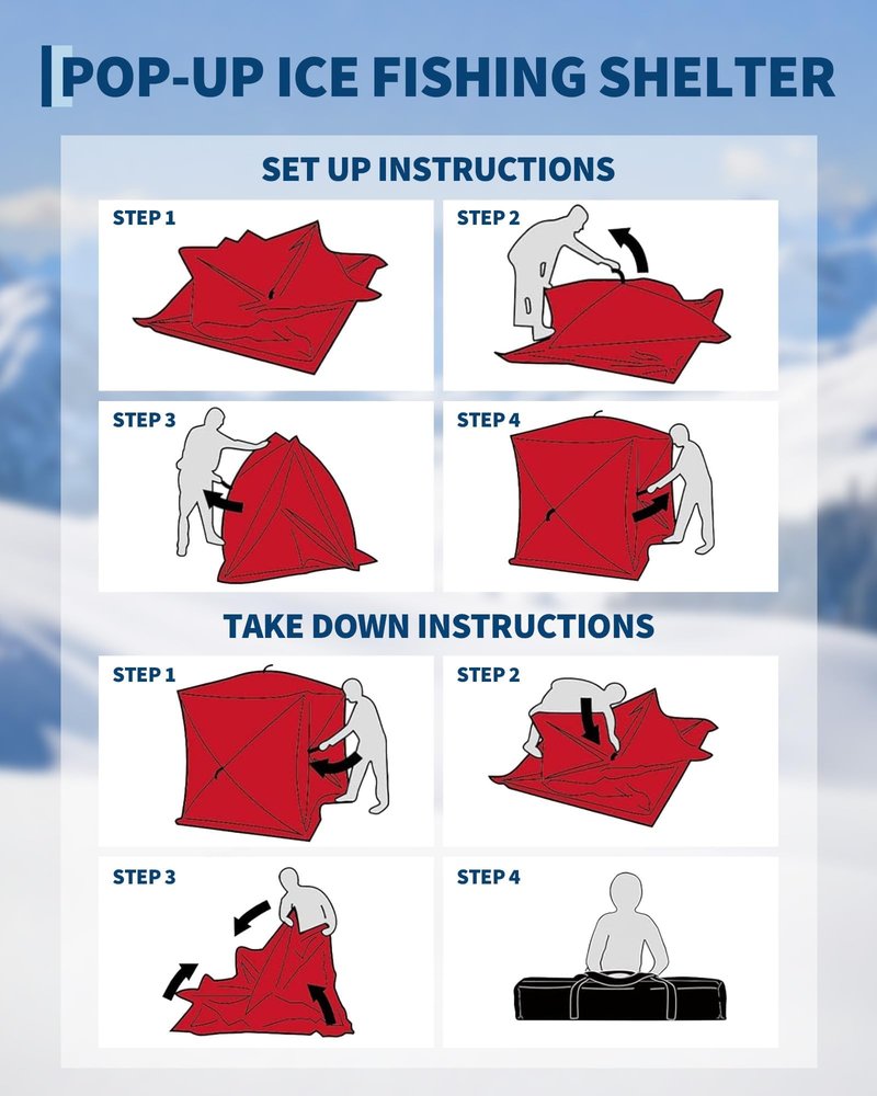 FinerFurnis Insulated Pop-Up Ice Fishing Tent for 6-8 Persons – Portable Winter Shelter – Windproof & Warm – Zippered Door, Anchors, Carry Bag – Large Size for Group Ice Fishing