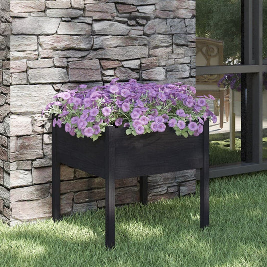 HFXHIJXQ 27.6" Black Square Pinewood Outdoor Garden Planter Box, Matte Solid Wood Raised Bed for Patio Balcony, Robust Wood Planter for Flowers, Vegetables & Herbs