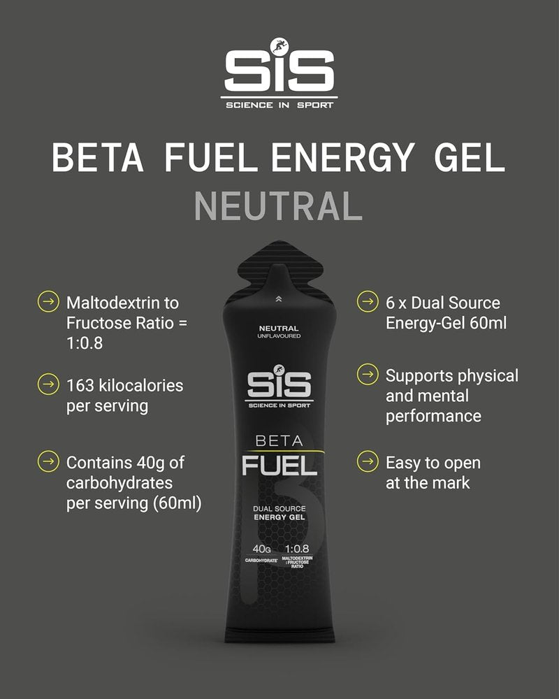 BETA Fuel Gel - Isotonic Dual-Source Energy Gel for Fast Absorption | 6-Pack, Neutral Flavor