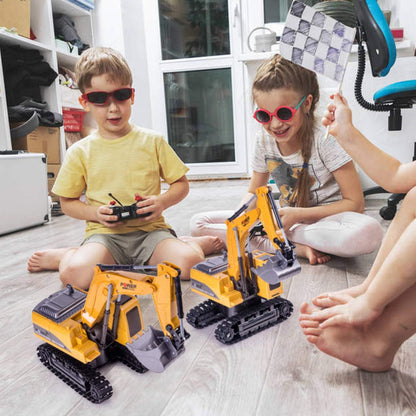 Thedttoy Remote Control Digger RC Excavator 2.4GHz Remote Control Excavator Diggers Construction Toys for Kids,6 Channel RC Diggers Tractor Toy w/Light, Birthday Xmas Gift for 3 4 5 6+ Year Old Boys