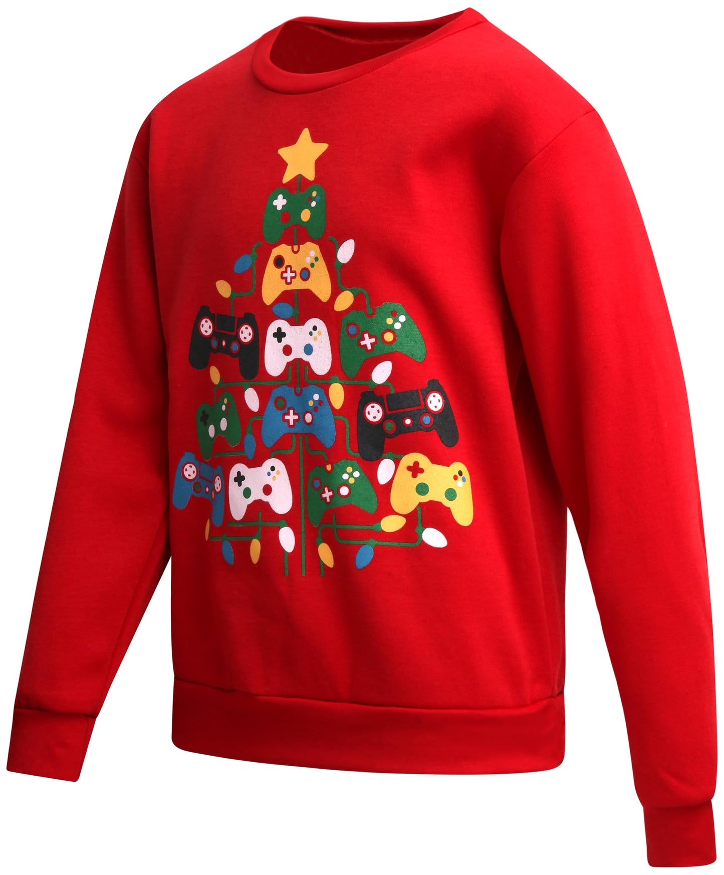 Quad Seven Boys Ugly Christmas Sweater - Soft Fleece Novelty Christmas Holiday Pullover Sweatshirt for Boys, Size 16-18, Red Gamer Christmas