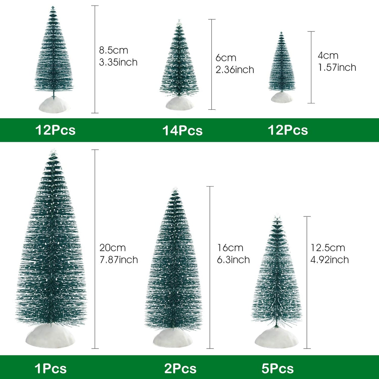 KUUQA 46Pcs Mini Christmas Trees Bottle Brush Trees Miniature Sisal Snow Frost Trees Tabletop Trees with White Base Diorama Models for Christmas Party Home Decoration Home Table Top Decoration