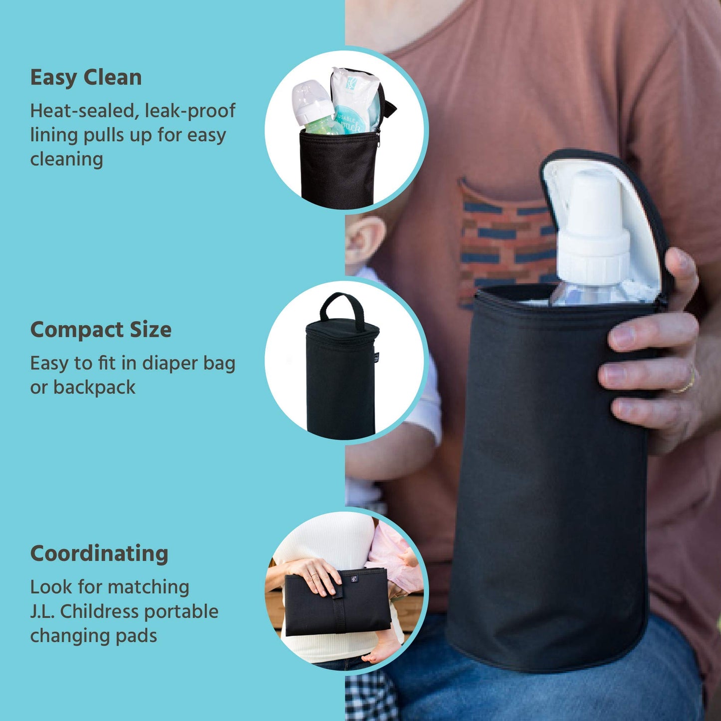 J.L. Childress Breast Milk Cooler Travel Bag - Insulated Baby Bottle Storage Bag, Portable Organizer Pack for Breast Milk, Use for Daycare or On the Go, Fits 1-2 Bottles - Black