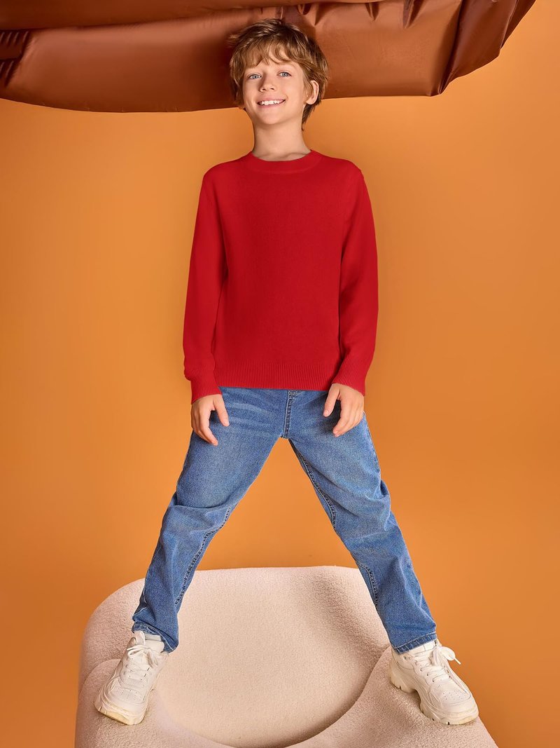 Haloumoning Boys Sweaters Kids Crewneck Long Sleeve Knit Pullover Sweater 5-14 Years Red