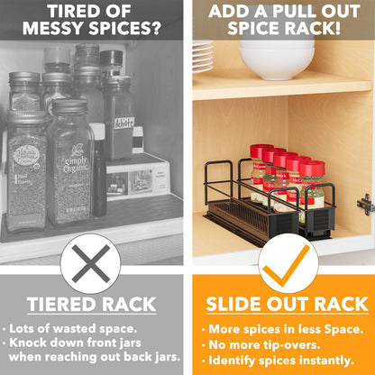 SpaceAid Pull Out Spice Rack Organizer for Cabinet, Heavy Duty Slide Out Seasoning Kitchen Organizer, Cabinet Organizer, with Labels, 5.2" W x10.75 D x10 H, 2 Drawers 2-Tier