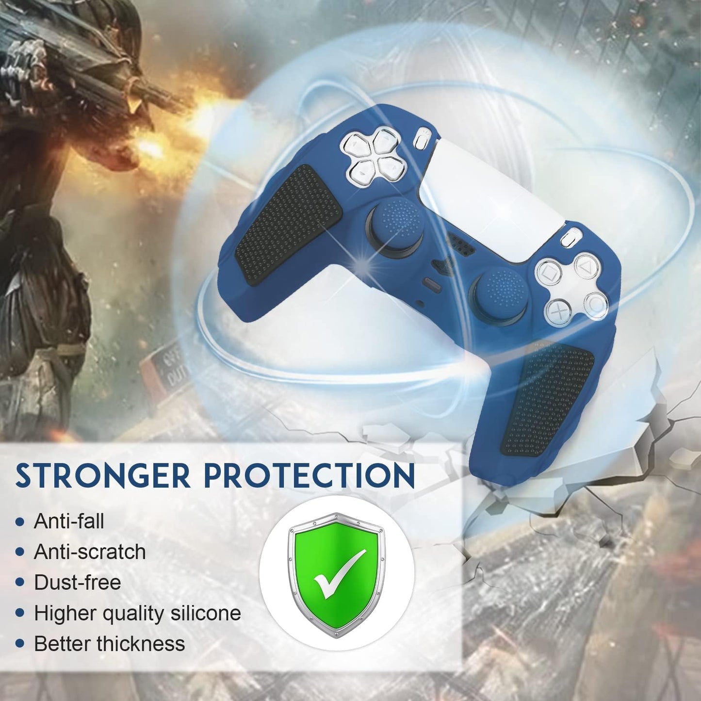 SIKEMAY Anti-Slip PS5 Controller Skin, Soft Thicken Non-Slip Studded Silicone Gel Grip Protective Cover Case for PlayStation 5 Controller Grip, 2 Pack with 8 x Thumb Grip Caps
