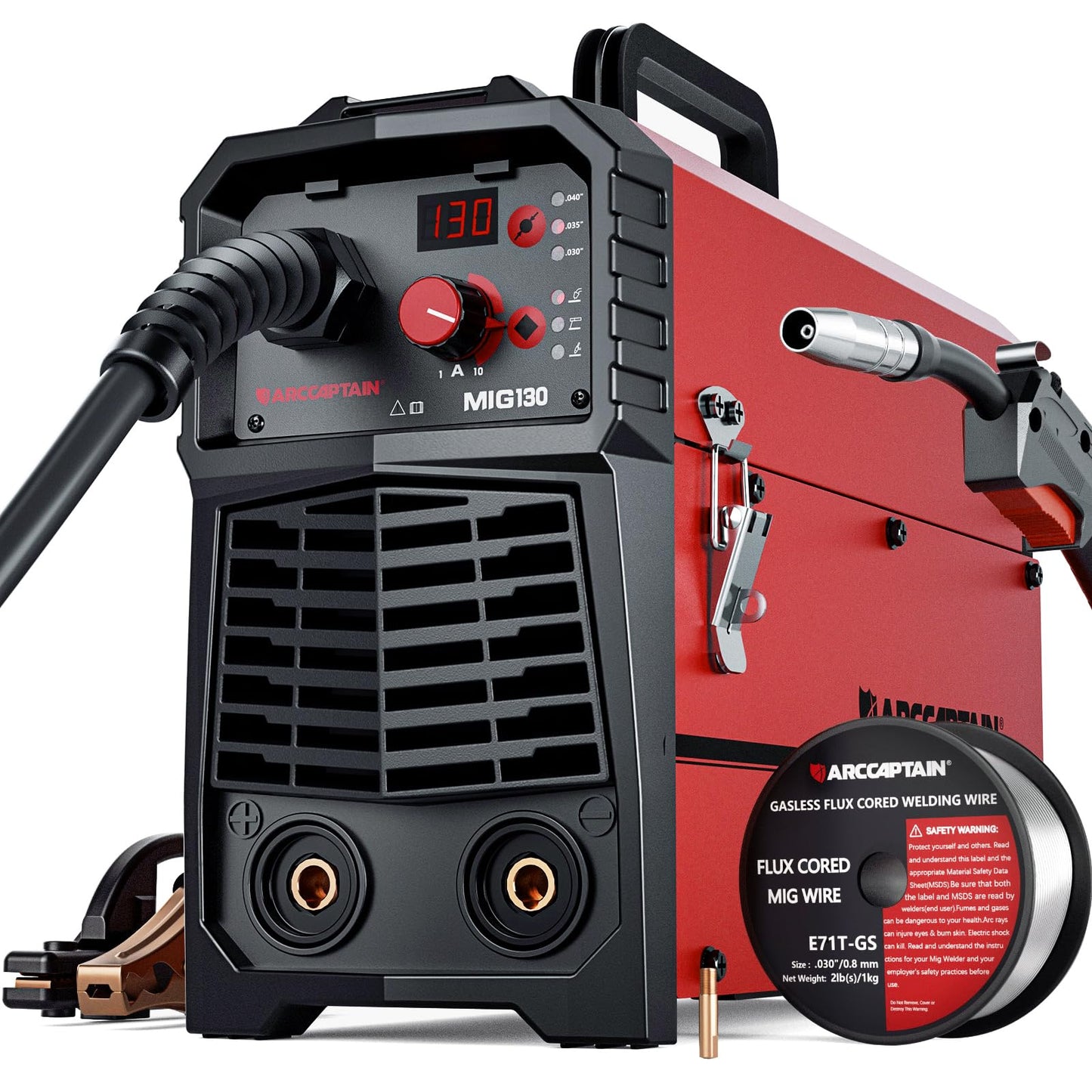 ARCCAPTAIN 130A MIG Welder, 110V Flux Core MIG Welder/Lift TIG/Stick 3 in 1 Welding Machine with Synergy, IGBT Inverter Portable Gasless Welder Equipment with Welding Gun and 2lb Welding Wire