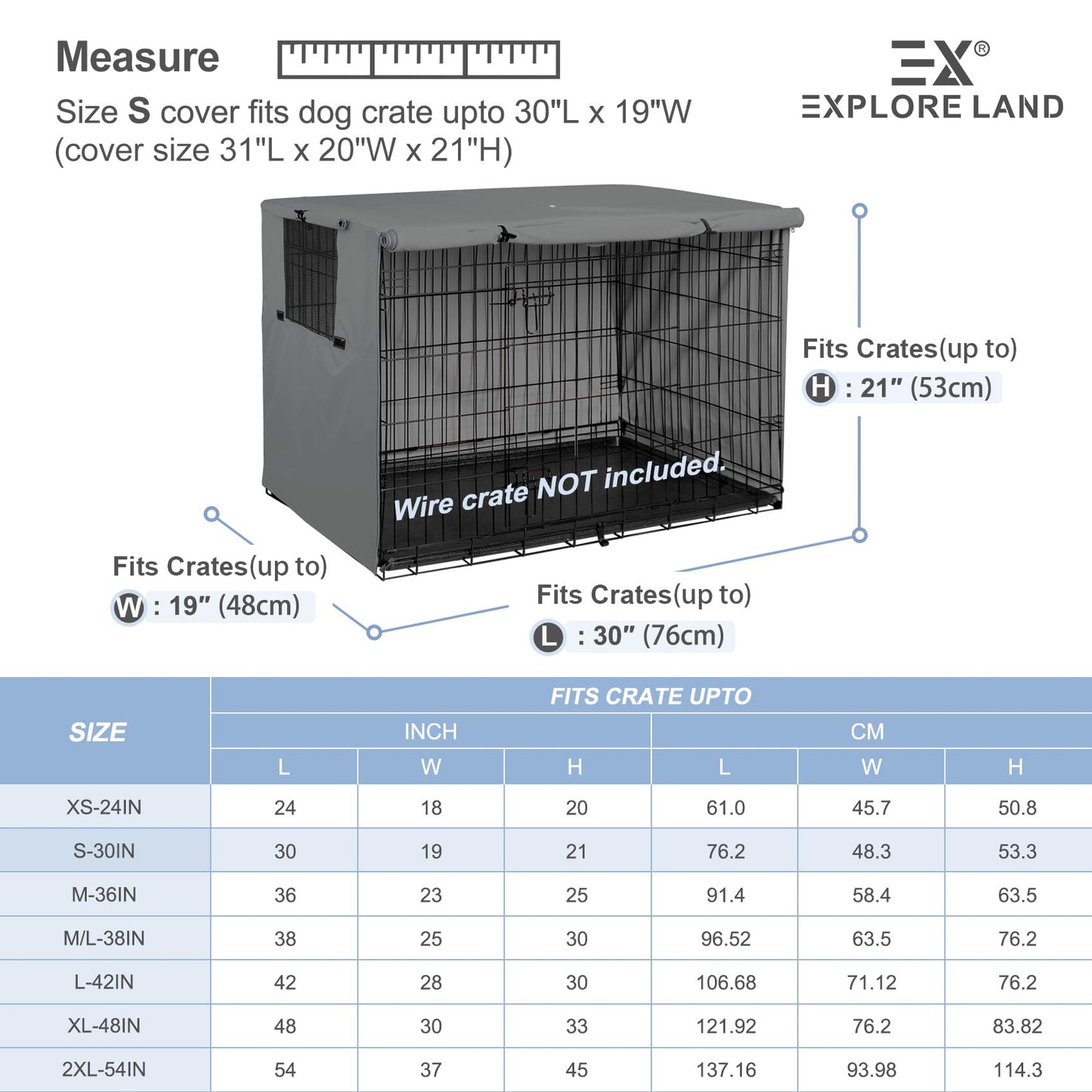 Explore Land Dog Crate Cover - Durable Polyester 30 Inch - Universal Fit for Metal Dog Crate (Grey)