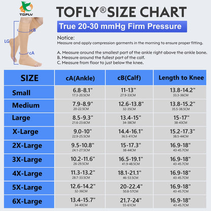 TOFLY® Compression Stockings (Pair), Medical Grade Firm Support 20-30mmHg, Opaque, Unisex, Close-Toe Knee High Compression Socks for Varicose Veins, Edema, Shin Splints, Nursing, Travel, Beige L