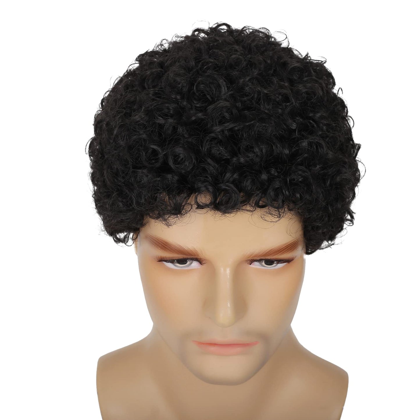 Swiking Mens Curly Afro Wigs Short Black Wig for Male Guy Rocker Wig California Halloween Cosplay Costume Full Wigs（Black）