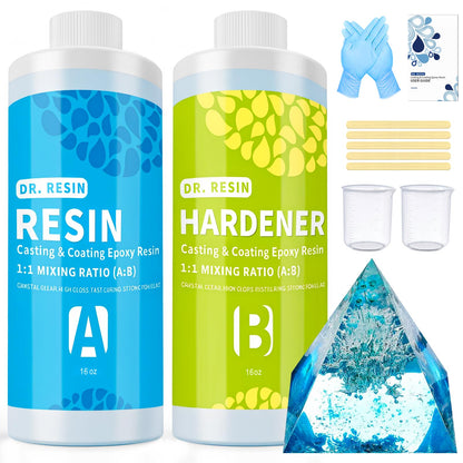 Clear Epoxy Resin Kit 2 Part 32 oz for Table Bar Top Countertop Wood Food Safe Self-Leveling Resina Epoxica Casting Coat Set for Art Cratft Tumblers Jewelry Molds