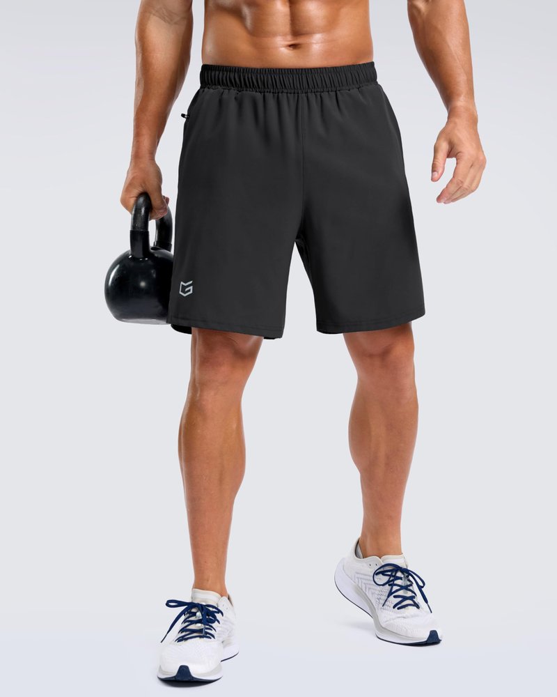 G Gradual Men's Workout Gym Shorts with 2 Zipper Pockets 7"/ 5"/ 9" Quick Dry Athletic Running Basketball Shorts for Men (Black, 7L)
