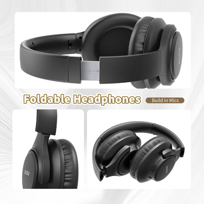 KVIDIO Bluetooth Headphones Over Ear, 65 Hours Playtime Wireless Headphones with Microphone, Foldable Lightweight Headset with Deep Bass,HiFi Stereo Sound for Travel Work PC Cellphone (Black)